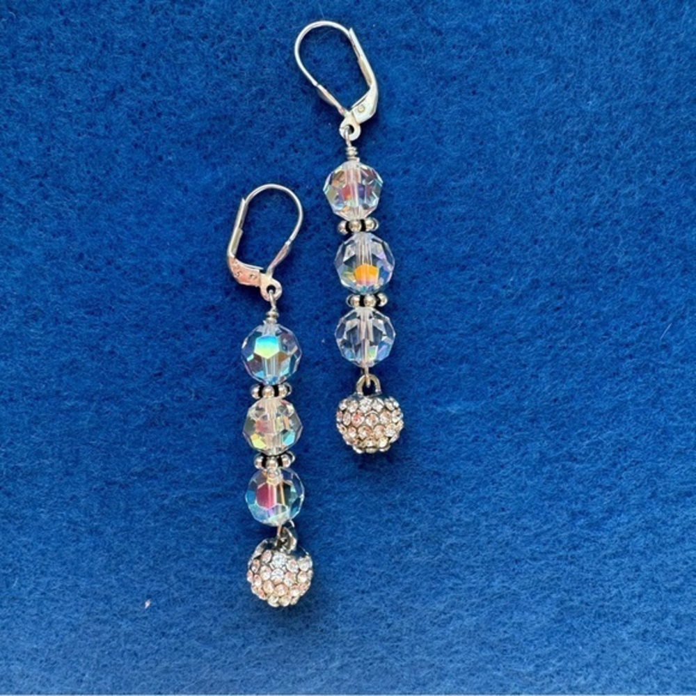 925 Sterling Silver Diamond Swarovski Crystal Rhinestone Drop Earrings NEW